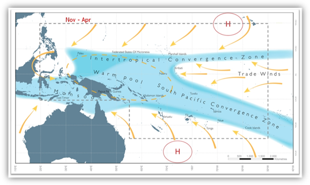 The main influences on the climate of the Pacific Region Map of the western Pacific region showing the locations of the main climatic influences.